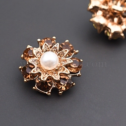 Metal Buttons, with Rhinestone and Plastic Beads, Light Gold, 20mm(PW-WG62254-01)