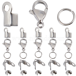 DIY Jewelry Making Finding Kit, Including 304 Stainless Steel Fold Over Crimp Cord Ends & Bead Tips & Crimp Beads Covers & Lobster Claw Clasps & Jump Ring, Stainless Steel Color, 300Pcs/box(STAS-BBC0003-53)