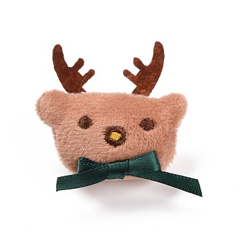 Christmas Deer Cotton & Non-Woven & Velvet Fabric Brooch, Cartoon Doll Iron Lapel Pin for Girl Women, PeachPuff, 53x53x21mm