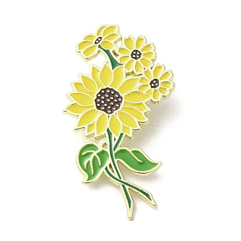 Alloy Brooches, Flower Enamel Pins for Clothes Backpack, Yellow, 44.5x19mm