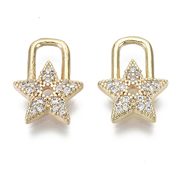 Brass Micro Pave Clear Cubic Zirconia Pendants, Nickel Free, Star, Clear, Real 18K Gold Plated, 15x11x2mm, Hole: 4x3mm