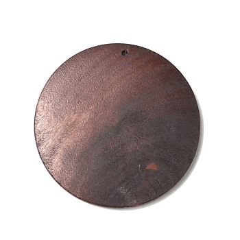 Spray Painted Wood Big Pendants, Walnut Wood Tone Flat Round Charms, Coconut Brown, 50x5mm, Hole: 1.5mm