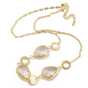 Faceted Teardrop Glass Beads Bib Necklaces, Brass Chain Neckalces, Golden, 16.54 inch(42cm)