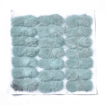 Faux Mink Fur Rectangle Decoration, Pom Pom Ball, for DIY Bowknot Hair Accessories Craft, Aqua, 8~8.5x3.7~4cm, about 21pcs/board