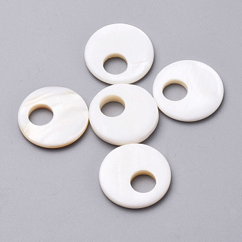 Natural Freshwater Shell Beads, Flat Round, Seashell Color, 20.5x3mm, Hole: 7mm