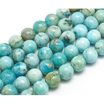 Natural Gemstone Hemimorphite Round Beads Strands, Dyed, Cyan, 10mm, Hole: 1.2mm, about 40pcs/strand, 15.74 inch
