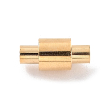 304 Stainless Steel Magnetic Clasps with Glue-in Ends, Column, Real 14K Gold Plated, 15x7mm, Hole: 3.2mm