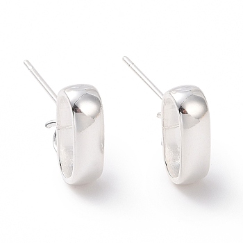 201 Stainless Steel Stud Earring Findings, with Horizontal Loop and 316 Stainless Steel Pin, Oval, 925 Sterling Silver Plated, 10x3.5mm, Hole: 2.5mm, Pin: 0.7mm
