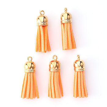 Faux Suede Tassel Pendant Decorations, with CCB Plastic Cord Ends, Light Gold, 33~35x10mm, Hole: 2.5mm