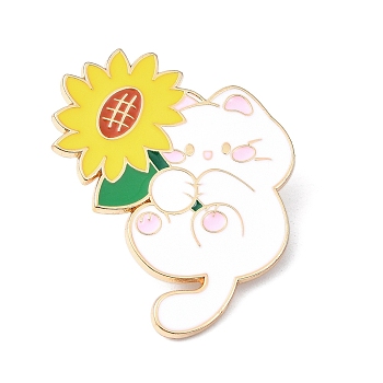 Enamel Pin, Golden Alloy Brooches for Backpack Clothes, Cadmium Free & Lead Free, Cat, Yellow, 33x27x1.5mm