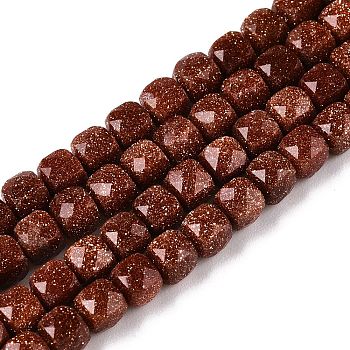 Synthetic Goldstone Beads Strands, Faceted, Cube, 4~5x4~5x4~5mm, Hole: 0.8mm, about 92~105pcs/strand, 14.96~15.35 inch(38~39cm)