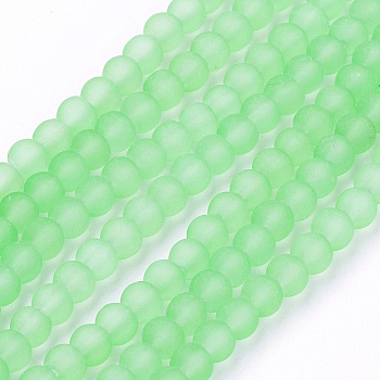 Transparent Glass Bead Strands, Frosted, Round, Pale Green, 4mm, Hole: 1.1~1.6mm, about 200pcs/strand, 31.4 inch