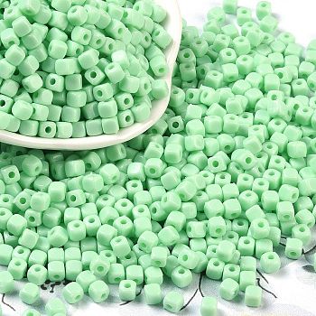 Opaque Acrylic Beads, Square, Pale Green, 4x4x4mm, Hole: 1.4mm