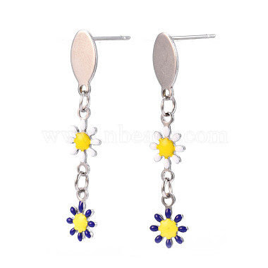 Flower Enamel Long Dangle Stud Earrings(EJEW-N049-03B)-2