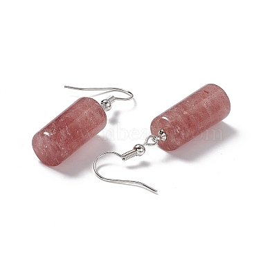 Natural Strawberry Quartz Cylindrical Dangle Earrings(EJEW-D188-01P-10)-3