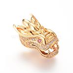 Brass Micro Pave Cubic Zirconia Beads, Cadmium Free & Lead Free, Random Color Cubic Zirconia Eye, Dragon, Golden, 21.5x13x10mm, Hole: 1.8mm(ZIRC-S053-YS017-1)