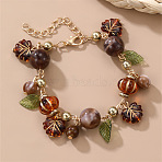 Resin & Acrylic Charm Bracelets, Glass Beaded Bracelets for Women, Maple Leaf & Pumpkin, Saddle Brown, 6.89 inch(17.5cm)(WGB1662-01)