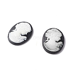 Cameos Opaque Resin Cabochons, Oval with Women, Black, 25x18x4.5mm(X-RESI-C016-01B-01)