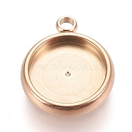 Ion Plating(IP) 304 Stainless Steel Pendant Cabochon Settings, Lace Edge Bezel Cups, Flat Round, Rose Gold, Tray: 10mm, 15x12.5x3mm, Hole: 1.8mm(STAS-K202-03D-RG)