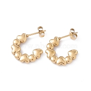 304 Stainless Steel Stud Ring with Heart Stud Earrings for Women, Golden, 18x3mm, Pin: 0.8mm(EJEW-B018-10G)