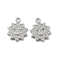 Brass Micro Pave Clear Cubic Zirconia Charms, Flower with Smile Face, Real Platinum Plated, 13.5x11x2mm, Hole: 1.2mm(KK-H460-16P)