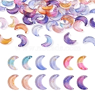 108Pcs 6 Colors Transparent Glass Charms, with Gold Foil, Crescent Moon, Mixed Color, 16x11.5x3mm, Hole: 1.2mm, 18pcs/style(GLAA-BT0001-04)