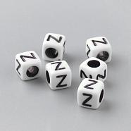 Opaque Acrylic Beads, Letter Style, Cube, Letter.Z, 6x6x6mm, Hole: 3mm, about 3000pcs/500g(SACR-Q188-02Z)