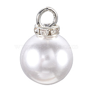 Acrylic Imitation Pearl Pendants, with Iron Rhinestone Spacer Beads, Round, White, Platinum, 23.5x16mm, Hole: 4.5mm(OACR-G006-01P)