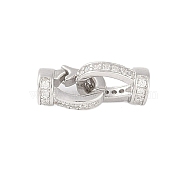 925 Sterling Silver Micro Pave Clear Cubic Zirconia Fold Over Clasps, Real Platinum Plated, 15mm, Hole: 2mm(STER-U004-02P)