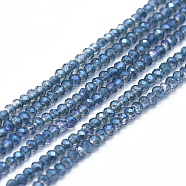 Electroplate Glass Beads Strands, Full Rainbow Plated, Faceted, Abacus, Steel Blue, 2x1.5~1.6mm, Hole: 0.8mm, about 235pcs/Strand, 14.17 inch(36cm)(GLAA-F079-A-FR19)