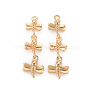 Brass Pendants, Nickel Free, Dragonfly, Real 18K Gold Plated, 29x9.5x4mm, Hole: 1mm(KK-S356-599-NF)