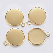304 Stainless Steel Pendant Cabochon Settings, Plain Edge Bezel Cups, Flat Round, Golden, 19.5x16x2mm, Hole: 2.5mm, Tray: 14mm(STAS-F160-46G-05)