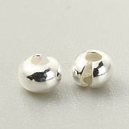 925 Sterling Silver Crimp Beads Covers, Flat Round, Silver, 4x3mm, Hole: 1.4mm(FIND-WH0120-53B)