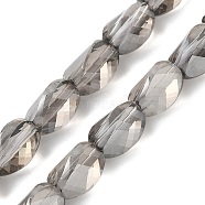 Electroplate Glass Beads Strands, Pearl Luster Plated, Faceted, Twist, Gray, 8~8.5x5.5~6x5.5mm, Hole: 1mm, about 49pcs/strand, 15.94 inch(40.5cm)(EGLA-L045-C-PL02)