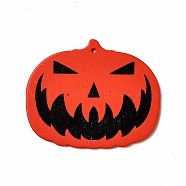 Single Face Printed Wood Big Pendants, Halloween Charms, Black, Dark Orange, Pumpkin, 53x64x2.5mm, Hole: 3mm(WOOD-I010-13C)