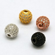 Round 925 Sterling Silver Beads, with Micro Pave Cubic Zirconia, Mixed Color, 10mm, Hole: 2mm(STER-O021-01-10mm)