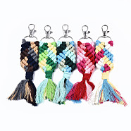 Polycotton(Polyester Cotton) Tassel Big Pendants Decorations, with Platinum Plated Alloy Swivel Lobster Claw Clasps, Cadmium Free & Lead Free, Fish, Mixed Color, 170~180x60x9mm(FIND-T035-05-RS)