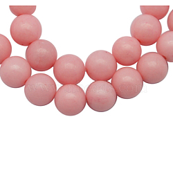 Natural Mashan Jade Beads Strands, Dyed, Round, Pink, 12mm, Hole: 1.2mm, about 35pcs/strand, 16 inch(X-DJAD-12D-02)