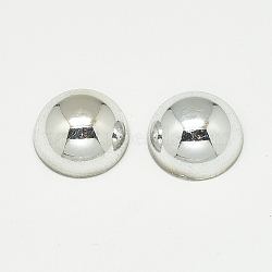 UV Plated Acrylic Beads, Half Drilled, Dome/Half Round, Silver, 16x8mm, Hole: 1.4mm(X-PACR-Q117-16mm-08)