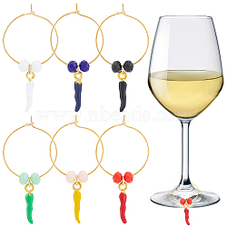Horn of Plenty Alloy Enamel with Glass Bead Wine Glass Charms, with Brass Wine Glass Charm Rings, Mixed Color, 52mm, 6pcs/set(AJEW-AB00040)