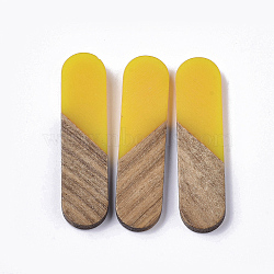 Transparent Resin & Walnut Wood Cabochons, Oval, Yellow, 45x11x3~4mm(RESI-Q210-014A-B04)