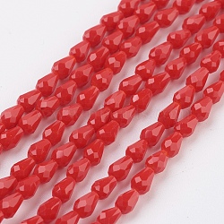 Imitation Jade Glass Beads Strands, Faceted, Teardrop, Red, 5x3mm, Hole: 1mm, about 100pcs/strand, 18.3 inch~19 inch(X-GLAA-A036-A01)