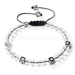 Trendy Ethnic Style Cube Evil Eye & Round Natural Quartz Crystal Beaded Stretch Bracelets, Adjustable Bracelets for Women(PJ2289-2)