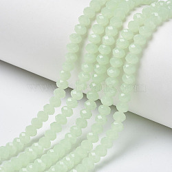 Glass Beads Strands, Imitation Jade, Faceted, Rondelle, Pale Green, 8x6mm, Hole: 1mm, about 68~70pcs/strand, 16 inch(40cm)(EGLA-A034-J8mm-D01)