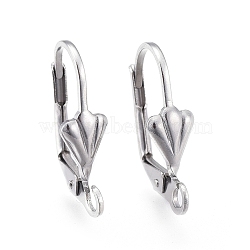 304 Stainless Steel Leverback Earring Findings, with Loop, Shell Shape, Stainless Steel Color, 18x11x5.5mm, Hole: 2mm(X-STAS-K198-02P)