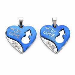 Alloy Pendants, with Crystal Rhinestone, Cadmium Free & Nickel Free & Lead Free, Heart with Word Love, Royal Blue, 27x26x4mm, Hole: 4x6mm(PALLOY-S143-27C)