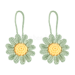 Fingerinspire 2Pcs Cotton Braided Woven Hanging Pendant Decorations, Fabric Pendant, Daisy Flower, Sea Green, 14~14.3cm(FIND-FG0002-17C)