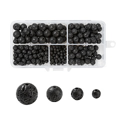 DIY Bracelets Making Kits, 340Pcs 4 Styles Natural Lava Rock Round Beads, Black, 340pcs/box(G-LS0001-36)
