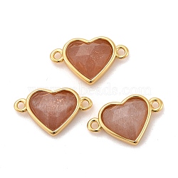 Natural Sunstone Links Connectors, with Real 18K Gold Plated Brass Findings, Long-Lasting Plated, Lead Free & Cadmium Free, Faceted, Heart, 10.5x17x5mm, Hole: 1.4mm(G-E538-01G-06)