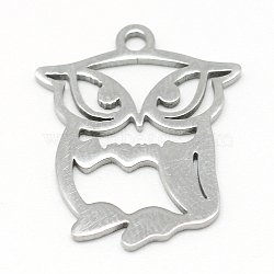 Non-Tarnish 201 Stainless Steel Pendants, Owl, Stainless Steel Color, 19.5x16x1mm, Hole: 2mm(STAS-T008-014-1)